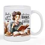 Book Lover Coffee Mug - Vintage Reading Woman Design with "Just a Girl Who Loves Books & Coffee" Quote - Insulated Ceramic