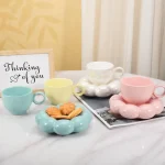Ceramic Cloud Coffee Mug Sets Creative Flowers Saucer Mug Exquisite Office Afternoon Tea Cups Kitchen Drinkware Home Accessories 2