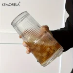600ML Stripe Glass Coffee Cup With Lid and Without Cover Straw Transparent Drinking Glasses for Juice Iced Coffee Mugs Drinkware 5