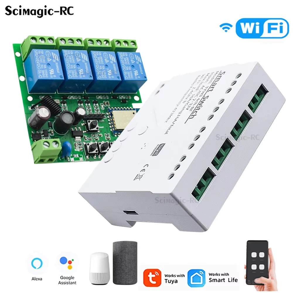 4CH Tuya Wifi Relay Smart Wireless Switch Module 4 Channel 7-32V 85-250V 220V 110V 2200W RF433 10A 4 Way Receiver For Alexa 4CH Tuya Wifi Relay Smart Wireless Switch Module 4 Channel 7-32V 85-250V 220V 110V 2200W RF433 10A 4 Way Receiver For Alexa