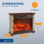 LifeSmart Electric Fireplace Heater w/ 3 Heating Elements, 1500W, Faux Stone & Oak Wood - Mounted Indoor Infrared, Customized 4