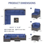 7-Piece PE Rattan Sectional Patio Set, Wicker Outdoor Sofa With Cushions & Glass Coffee Table, Conversation Furniture For Garden 3