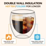 80/250/450ml Double-Wall Insulated Clear Glass Espresso Cups Perfect for Tea, Coffee, Latte, Cafe, Milk, Restaurant Use 2