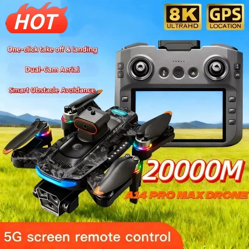 A14 pro Max Drone 8k HD Dual Camera GPS Brushless Optical Flow Obstacle Avoidance 4.5-inch Large Screen Uav Rc 20000m 2026 New A14 pro Max Drone 8k HD Dual Camera GPS Brushless Optical Flow Obstacle Avoidance 4.5-inch Large Screen Uav Rc 20000m 2026 New