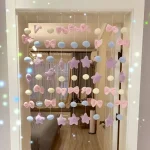 Bow Heart Shaped Curtain Decor Hanging Ornaments Divider String Tassel Curtain Girl Room Living Partiton Beaded Window Valance 4