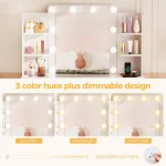 illuminated makeup vanity desk with glass top, 9 drawers, and power outlet for styling 4