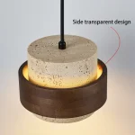 Led Pendant Lamp Bedroom Beside Chandelier Small Stone Light Wood Walnut Color Hanging Lighting Fixture Retro Bar Restaurant 3