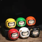 Japanese Ceramic Daruma Statue, Lucky Charm, Zen Ornament, Fengshui Figurine, Money Box, Home Tabletop Decoration, Gifts, 4" 2