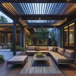 Aluminum pergola, rainproof, electrically adjustable gazebo, electric louvered awning, outdoor patio sunshade. 2