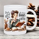 Book Lover Coffee Mug - Vintage Reading Woman Design with "Just a Girl Who Loves Books & Coffee" Quote - Insulated Ceramic 4