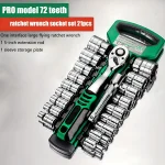 Drive Socket Set 1/4"-3/8"-1/2",CR-V Metric and Imperial Sockets with Quick-Release Ratchet Wrench,pro model 72 teeth,  Sockets