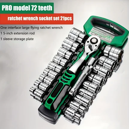 Drive Socket Set 1/4"-3/8"-1/2",CR-V Metric and Imperial Sockets with Quick-Release Ratchet Wrench,pro model 72 teeth,  Sockets