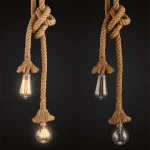 Vintage 1/2/3/4m long Hemp Rope Retro Loft Single Head Double Heads Industrial light Hanging Lamp Pendant Light Edison Lamp 3