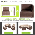 7 Piece Patio Furniture Set with 44 Inch Fire Pit Table Outdoor Wicker Parlor Set with Thick Cushions 4