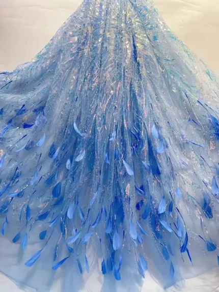 High quality Shiny Embroidery Sequins Feather African Lace Fabric for Dress Wedding Party Sewing Wide 125cm Sold By The Yard