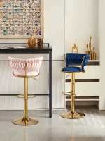 Rotating Lifting Bar Chair, High Foot Stool, Nordic Furniture, Backrest, Velvet Bar Stool, Bar Stools For Kitchen, Counter Stool 3