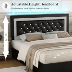 SIBEDS Queen Bed Frame with LED Lights, Adjustable Headboard, Tufted Linen Upholstery, Skirt, Wood Slats, Easy Assembly 3