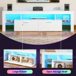 Modern LED TV Stand with Storage Drawers and Adjustable Lights for 50-75 Inch TVs, White Entertainment Center 4