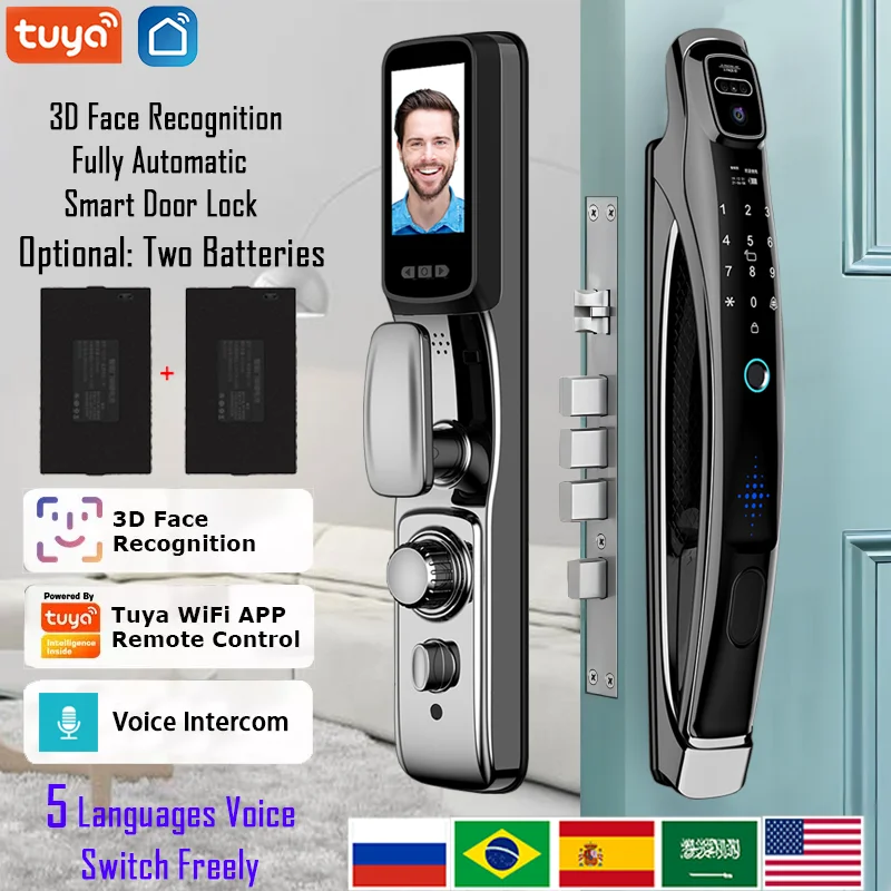 Wifi Tuya APP Face Recognition Smart Door Lock With Camera Video Call Voice Intercom Digital Door Lock Automatic Door Lock Wifi Tuya APP Face Recognition Smart Door Lock With Camera Video Call Voice Intercom Digital Door Lock Automatic Door Lock