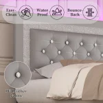 SIBEDS Queen Bed Frame with LED Lights, Adjustable Headboard, Tufted Linen Upholstery, Skirt, Wood Slats, Easy Assembly 4