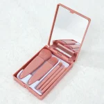 1 Set Chic Pink Makeup Brush Set - Mirror Compact, 5pcs Soft Bristles Versatile for Blush Eye Foundation 2