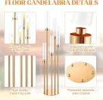 Floor Candelabra 5 Arm 42.5'' Tall Gold Candle Holder, Candelabra Centerpieces for Tables, Metal Candlestick Set with Acry 3