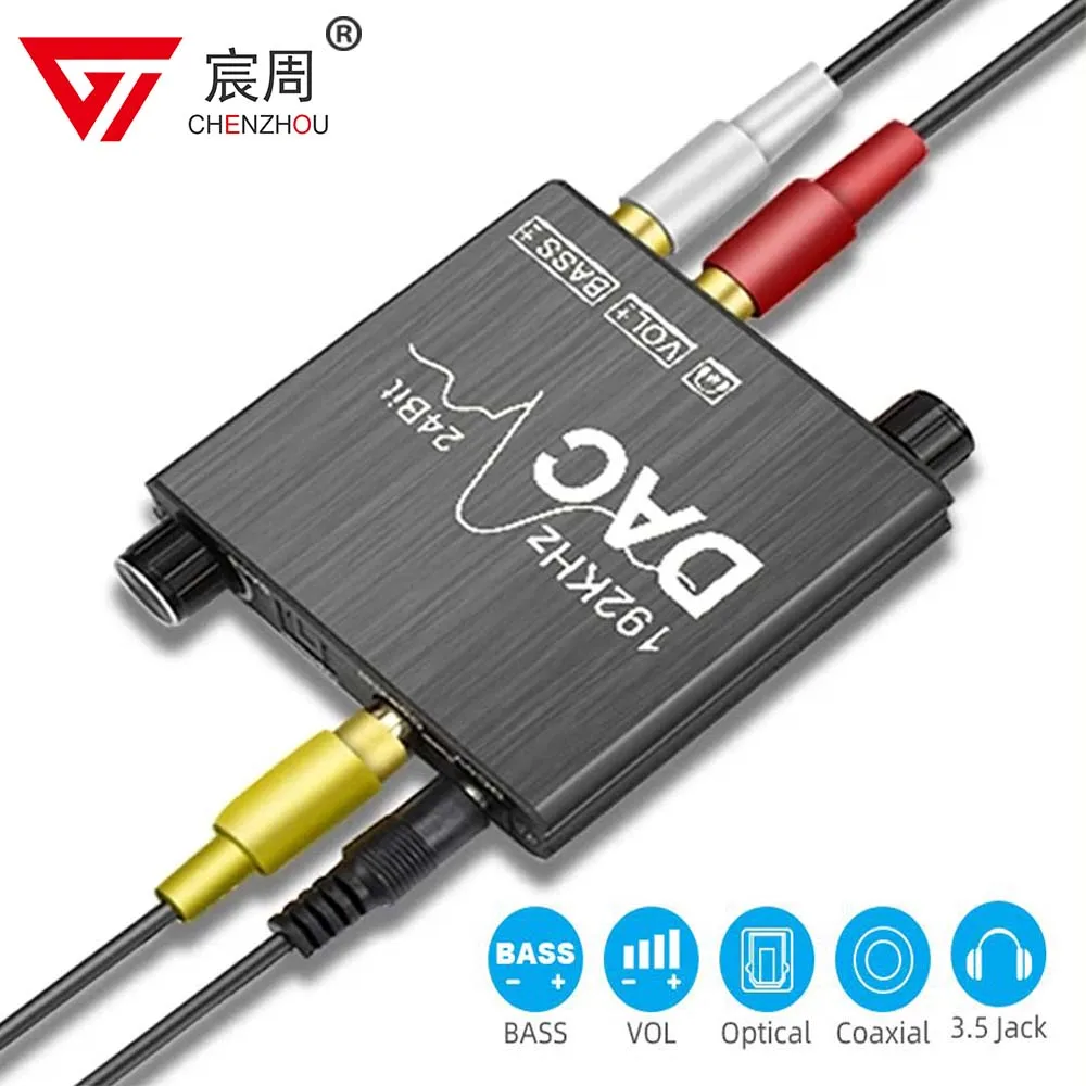 192KHz/24Bit DAC Digital to Analog Audio Converter Digital SPDIF Optical Toslink Coaxial to Analog Stereo L/R RCA and 3.5mm Jack 192KHz/24Bit DAC Digital to Analog Audio Converter Digital SPDIF Optical Toslink Coaxial to Analog Stereo L/R RCA and 3.5mm Jack