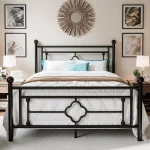 HOOMIC 14 Inch Metal Platform Bed Frame, Vintage Victorian Style, Wrought Iron Headboard and Footboard