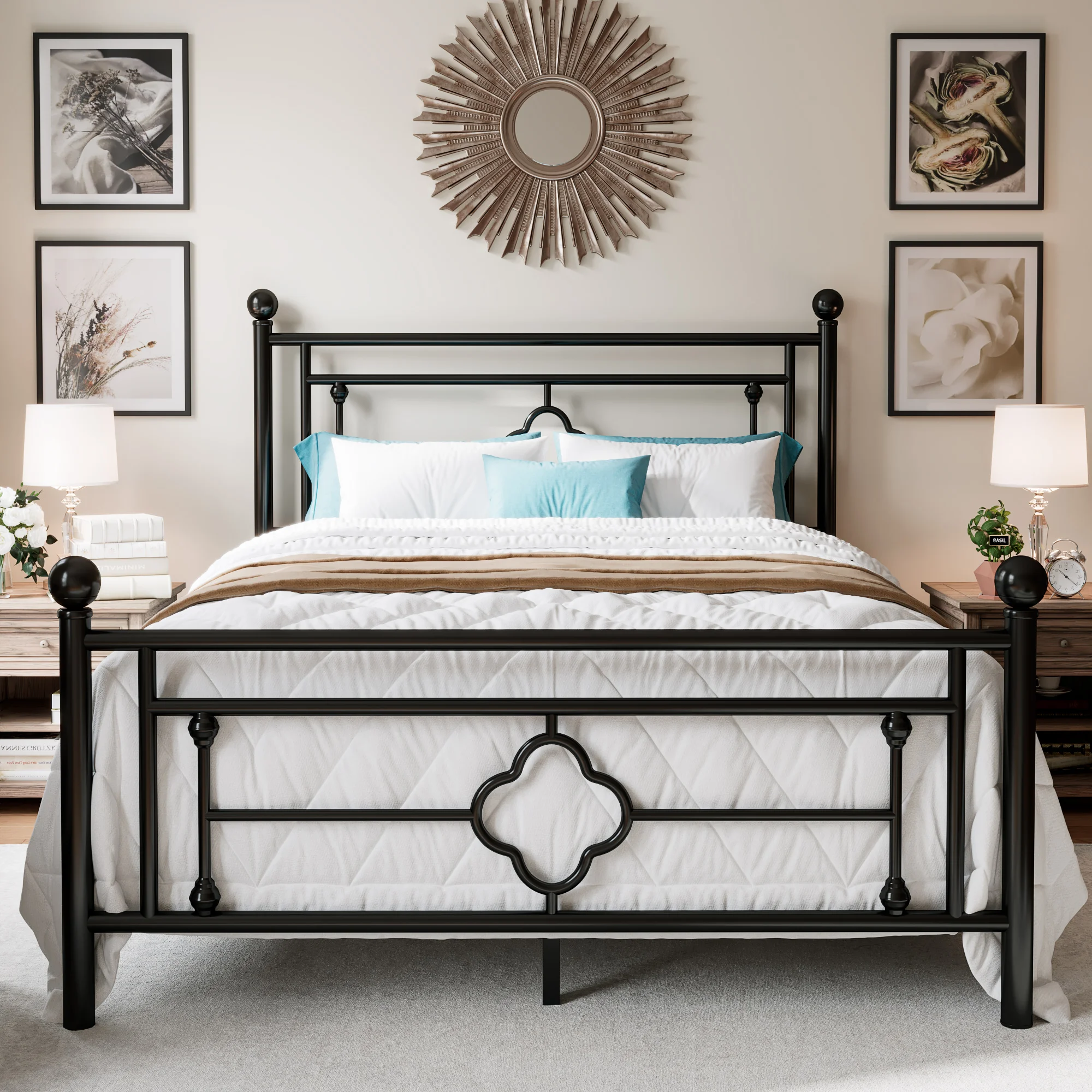 HOOMIC 14 Inch Metal Platform Bed Frame, Vintage Victorian Style, Wrought Iron Headboard and Footboard HOOMIC 14 Inch Metal Platform Bed Frame, Vintage Victorian Style, Wrought Iron Headboard and Footboard