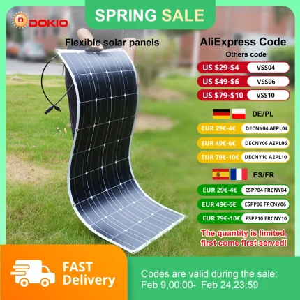 DOKIO 18V 100W/200W/400W Flexible Solar Panels Waterproof Monocrystalline Solar Panel Camping RV Home Charge 12V
