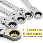 Flex-head Ratcheting Wrench Set,1Pcs Metric 6-24mm Chrome Vanadium Steel Universal Spanners for Car Repair Hand Tools 2