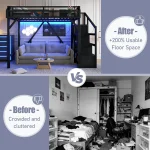 Twin XL Loft Bed Frame with Storage Stairs, Beside Shelf & Wardrobe, Metal Loft Bed Twin XL 3