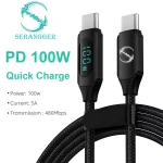 100W 1m/2m Real-time Digital Dispaly Type C to Type C Cable PD Fast Charger USB C to USB C Cable For iphone 15 16 Data Cord Wire 2