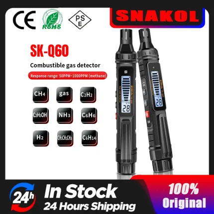Snakol Gas Leak Detector Combustible Natural Co2  Alcohol LPG Methane Analyzer Rechargeable Buzzer Alarm PPM LEL Tester