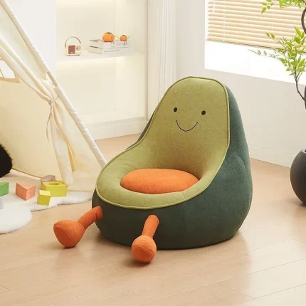 Designer Avocado Cartoon Kids Sofa Bean Bag Chair Single Seat Children Armchair Toddler Plush Nursery Playroom Balcony Green