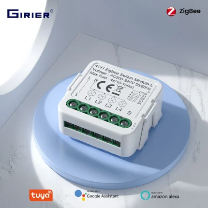 GIRIER Tuya ZigBee Smart Switch Module No Neutral Wire Required 1/2/3/4CH DIY Smart Breaker Relay Supports 2-way Control Alexa