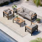 Gray 4-Piece Outdoor Patio Furniture Set with Cushions, Ideal for Balcony, Deck, and Poolside Relaxation