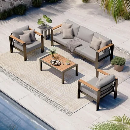 Gray 4-Piece Outdoor Patio Furniture Set with Cushions, Ideal for Balcony, Deck, and Poolside Relaxation