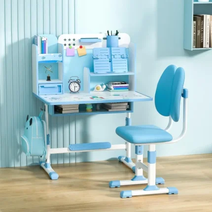 2Pcs/Set Height Adjustable Children School Study Table Chair Set with Sitting Corrector Kids Study Desk Chair Set Ergonomic