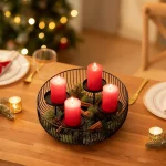 4-Candle Black Metal Bowl Candle Holder Decorative Candlestick Centerpiece for Pillar/Tealight Candles for Winter Holiday Decor 2