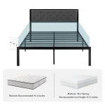 HOOMIC Metal Bed Frame with Upholstered Finely Stitched Headboard, Linen Fabric, Sturdy Foundation, No Box Spring Needed 5