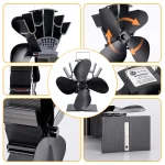 4 Blade Heat Powered Stove Fan Black Fireplace Fan komin Log Wood Burner Eco Friendly Quiet Fan Home Efficient Heat Distribution 3