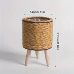 Charming Rustic Rattan Planter With Wooden Legs - Versatile Woven Storage Basket For Indoor/Outdoor Plants & Decor 3