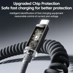 120W Type C Cable Digital Display Car Spring Charging Cord Retractable USB C To Type C Fast Charging Cable for iPhone 17 Xiaomi 4