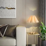 Gold Modern Table Lamp, Scalloped Pleated Desk Lamps Wavy Lamp for Bedside, Bow Table Lamps for Kitchen Counter, Nightstand Deco 4