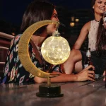 Creative Night Light Moon White Ball Table Lamp Nordic Style LED Iron Night Light Romantic Warm Room Bedroom Decorative Light 2