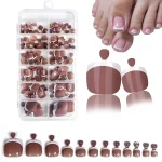 120Pcs Glossy Nude Pink French Press-On-Toenail Set 1*Box Short French Square  Fake Toe Nails Solid-Color Manicure Toenails Tips 6