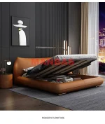 Linlamlim Genuine Leather Bed Double Size Rectangle Bed Frame Nordic King/Queen Size Wedding Lits Designer Upholstered Camas 4