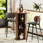 36" Round Bar Table with Fluted Base & Hidden Storage for Small Kitchen Pub Bistro Living Room, Walnut, Customized 3