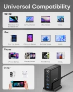 TOPADRE 140W USB C 5-Ports Charging Station with Display, Max 100W USB Laptop Charger Compatible with MacBook ,iPhone ,Samsung 5